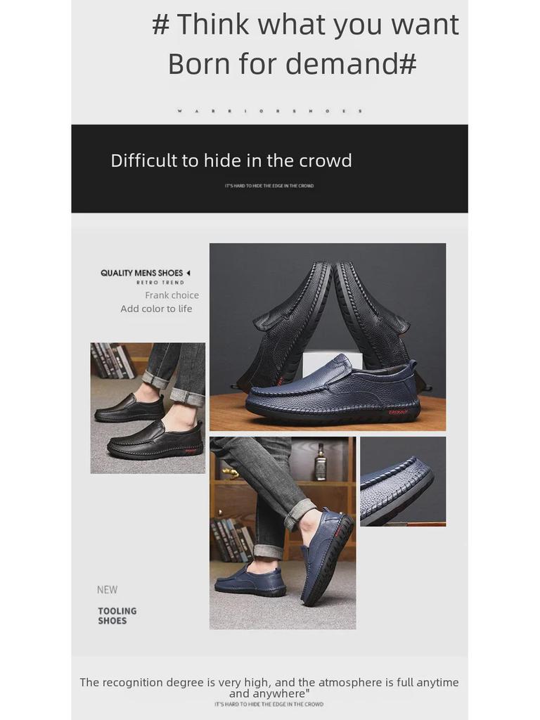 Men's Casual Leather Moccasins: Breathable Cowhide Flats for Middle-Aged and Elderly