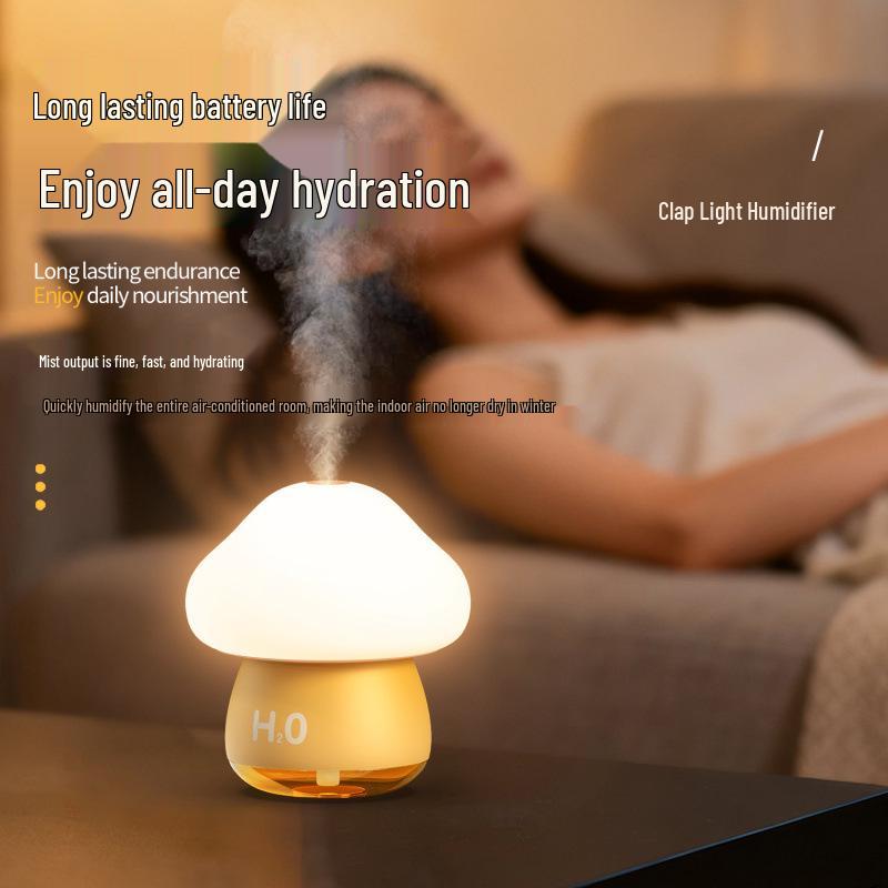 USB Rechargeable Mushroom Tap Light Humidifier for Bedroom or Desktop with Large Spray