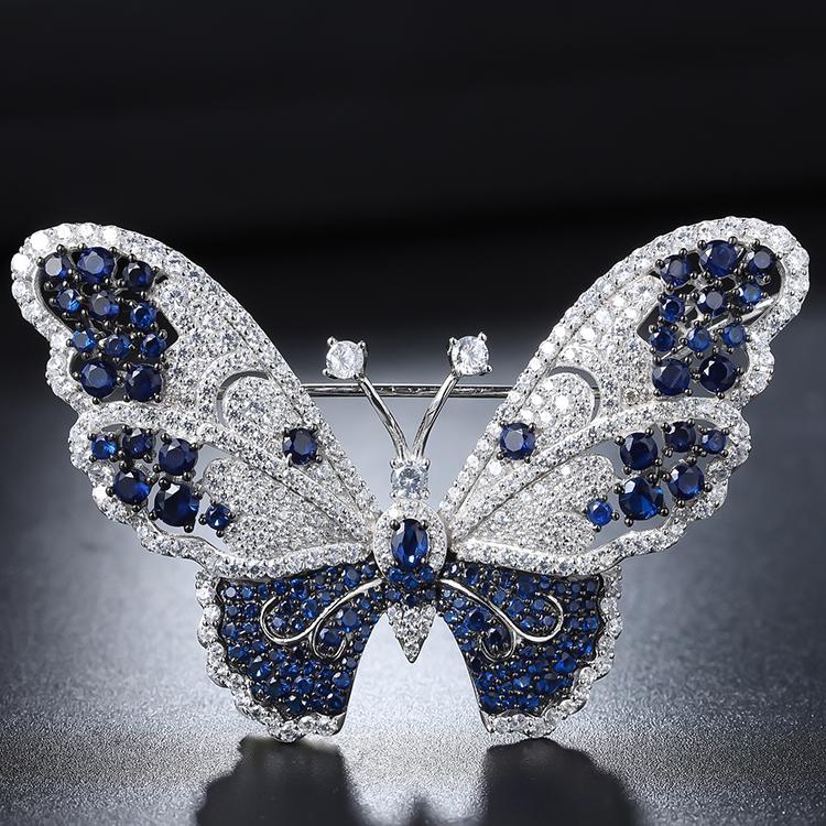 Luxury Fashion Fine Jewelry Silver Custom Animal Zircon Pearls Butterfly Pins Brooches for Women