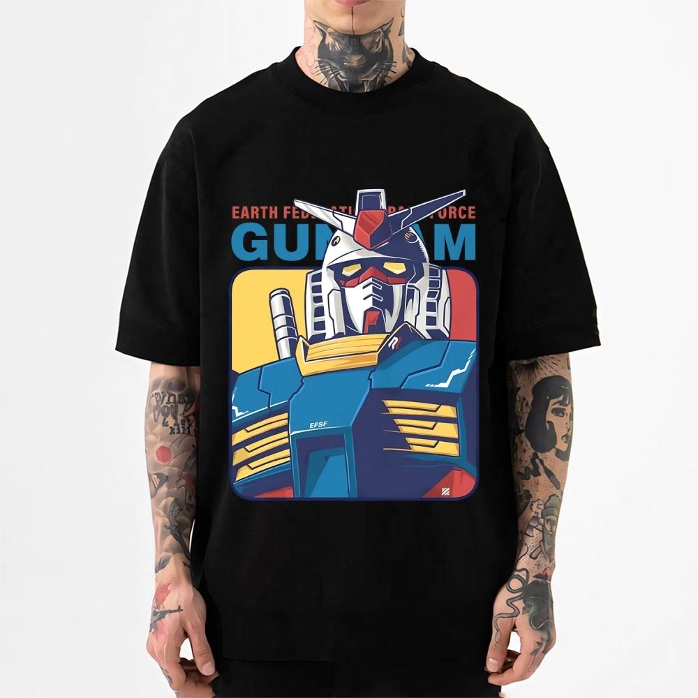 

2026 New Gundam RX 78 Print T-shirt Short Sleeve T-shirt Men s and Women s T-shirt Men s Tops Harajuku S разноцветный