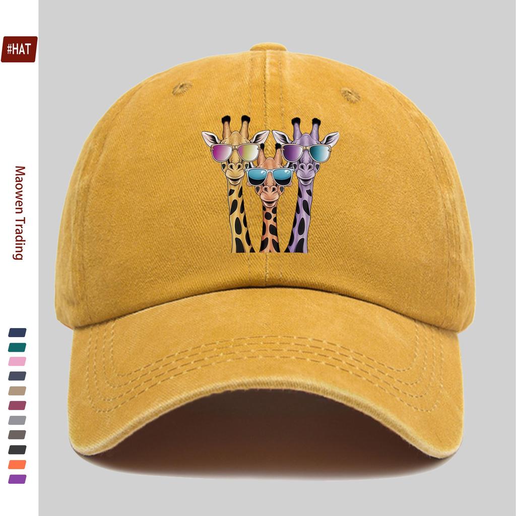 Pc Cartoon Fashion Colorful Glasses Giraffe Pattern Printed Baseball Cap with Cute Giraffe Print Design Sun Hat Comfortable an