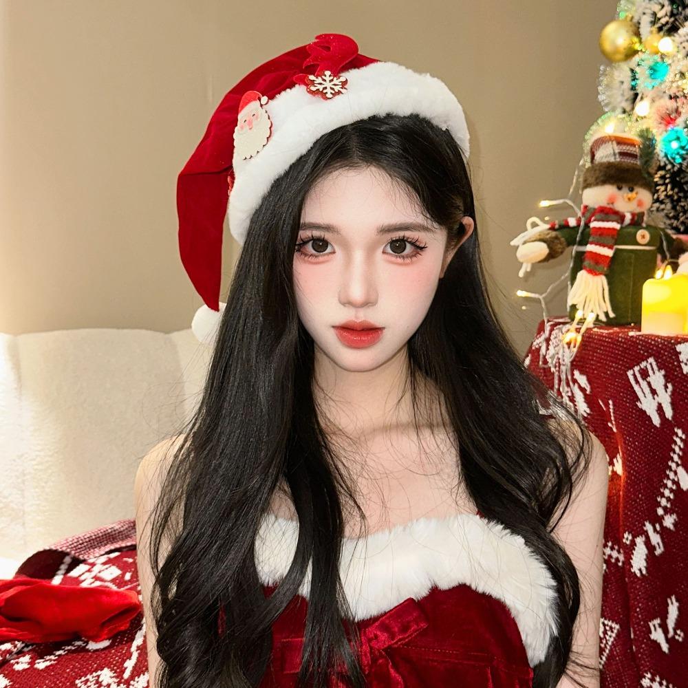 Merry Christmas Decoration Santa Claus Hat Bow Red Plush Hat All-match Christmas Sequin Hat  Adults