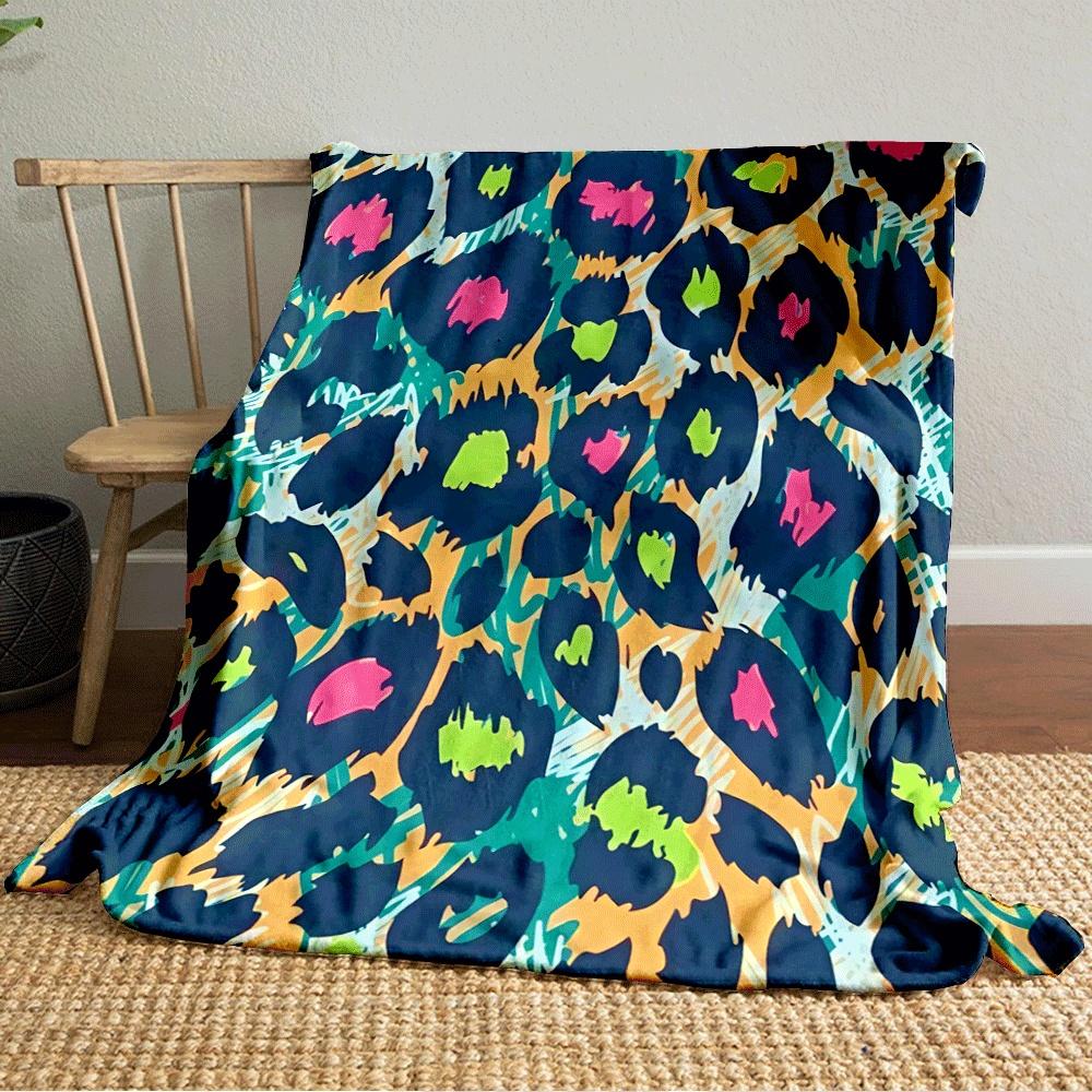 Abstract leopard print with bold dark spots and vibrant pink-green centers. for all seasons blanket lunch break throw gift