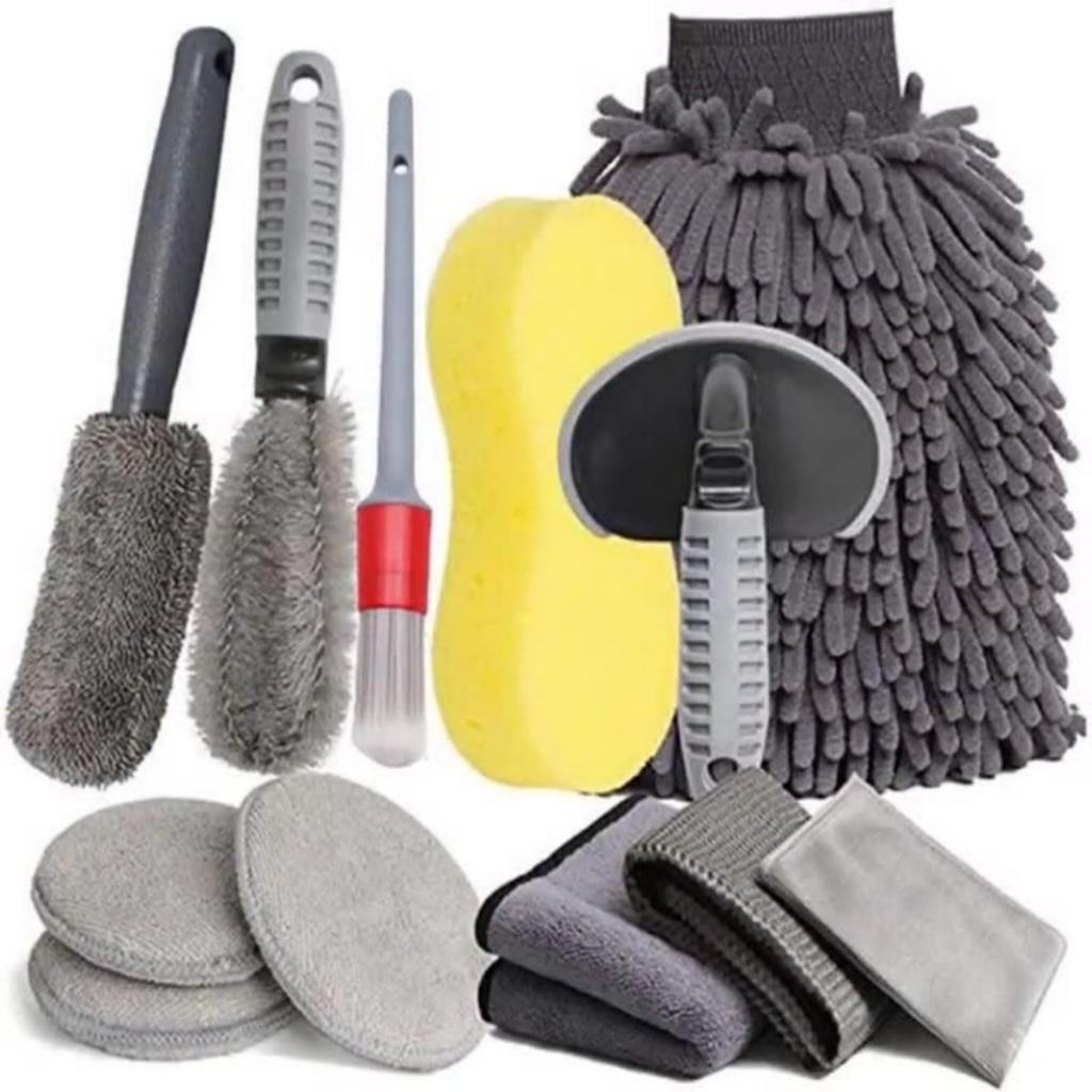Soft Microfiber Towels 6/9/12Pcs Auto Detailing Kit Tire Brush Car Wash Sponge Wax Applicator Uses For Essential Car Care Tools