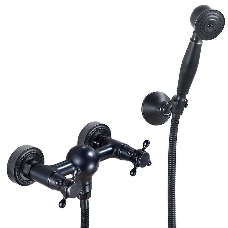 

Blue and White Porcelain Shower Faucet Black Copper Brass Luxury European Style Bathroom Classic Shower 2 handles