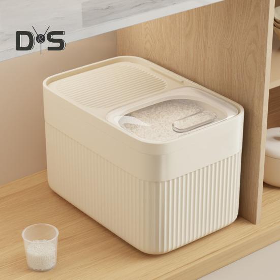 15kg Rice Bucket with Measuring Cup Transparent Cover Food Grade Plastic Sealed Pet Food Storage Container