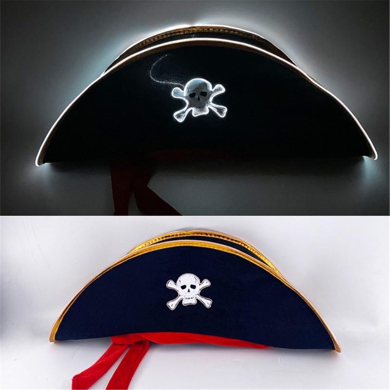 Adult Pirate Hat LED Skull Pirate Hat Pirate Costume Accessories for Adult Teens Masquerade Halloween Role Play Parties