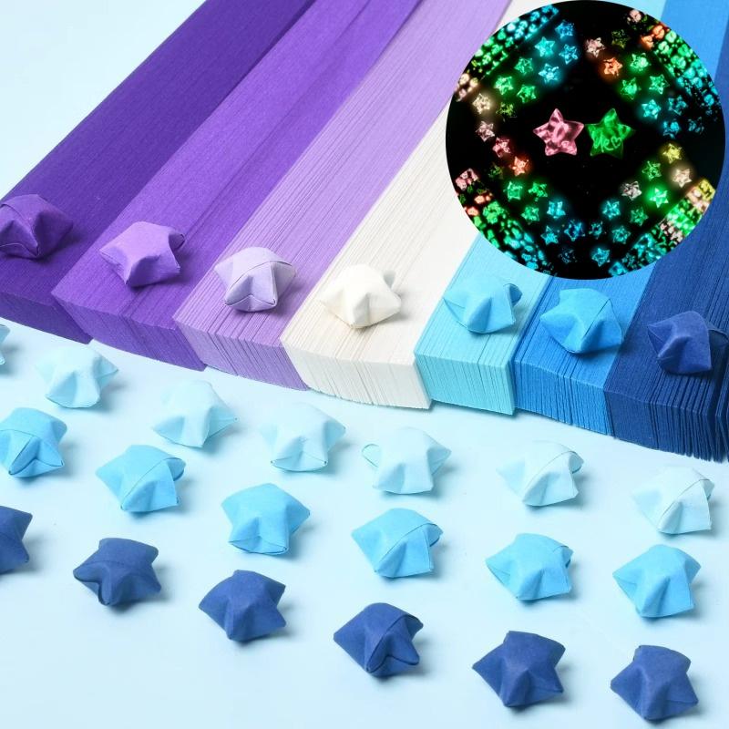 210/540Pcs Lucky Wish Star Decoration Origami Lucky Star Ribbons Colors Strips Paper Folding Kit Wishing Star For Kids