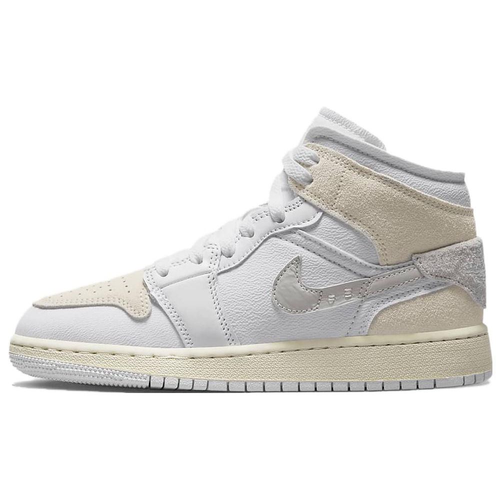

Air Jordan 1 Mid SE Craft GS Inside Out - белые парусные детские кроссовки светло-орехово-коричневые технологично-серые FB9142-120 38