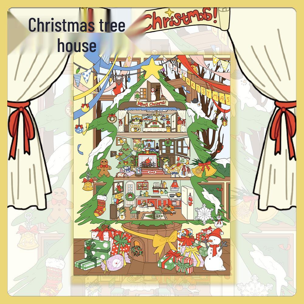 Large-Format Miniature Christmas Tree House Scenery Transparent PET Stickers no