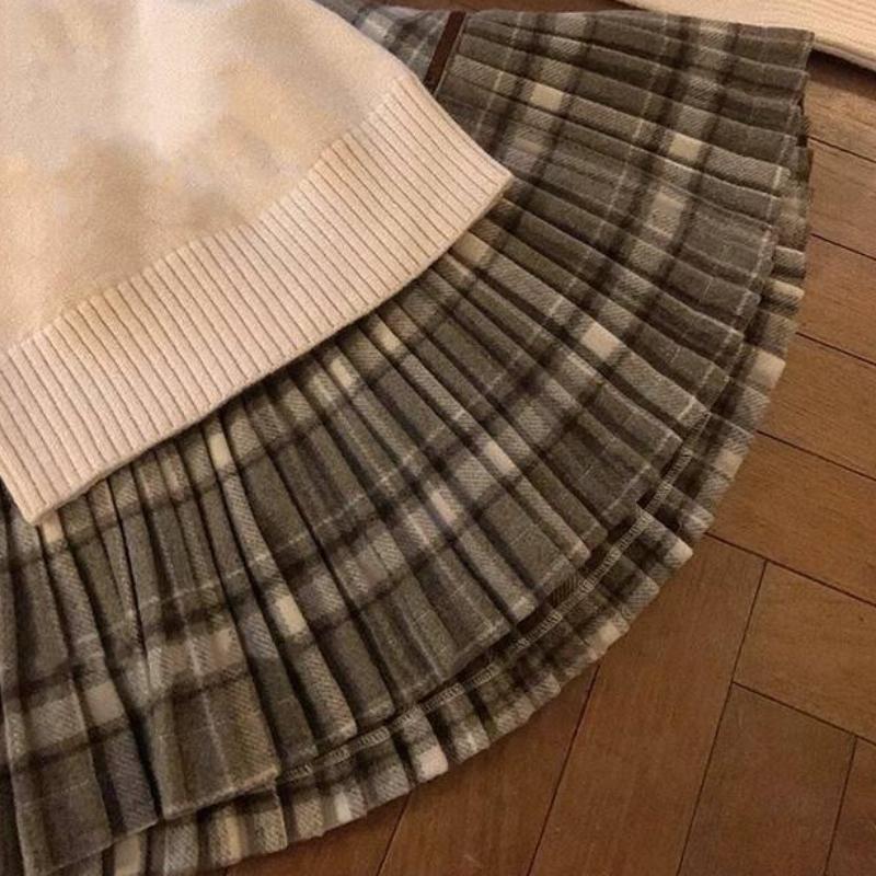 Stil Coreean Retro Fată Picantă Carouri Fustă Plisată Toamnă Iarnă Stil Colegiu Fustă Mini Lână Talie Înaltă Fustă Dulce Kawaii