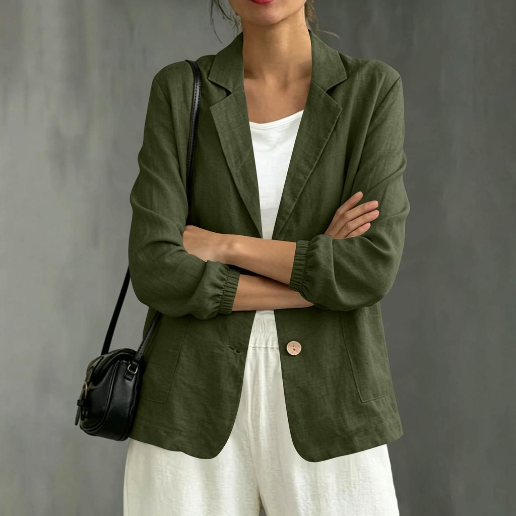 Women's Color Notched Lapel Long Sleeve with Button Closure and Pockets
