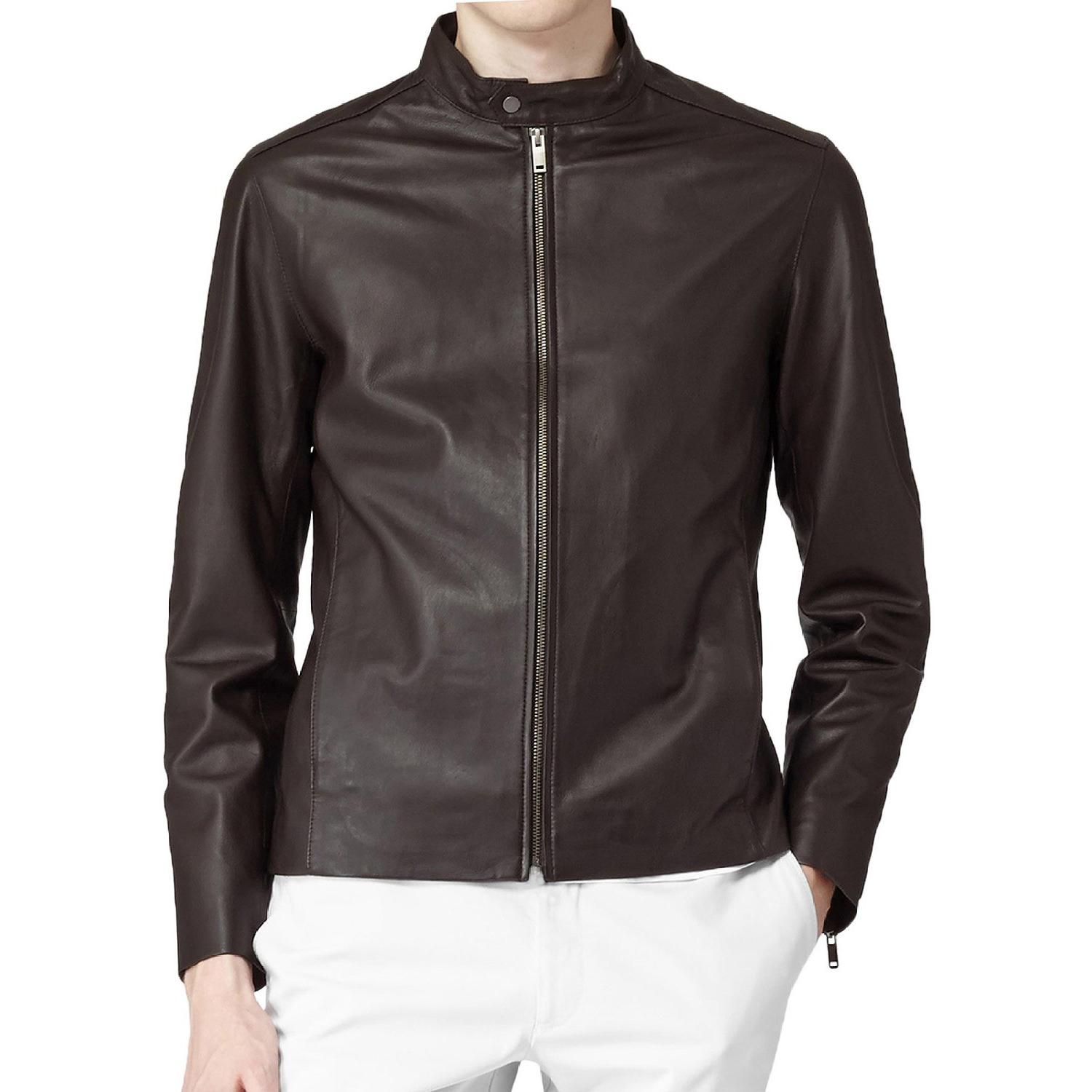 

SkinOutfit Men s Genuine Lambskin Brown Leather Jacket Stylish Motorcycle Bomber Biker Outerwear MJ 91 XXXL коричневий