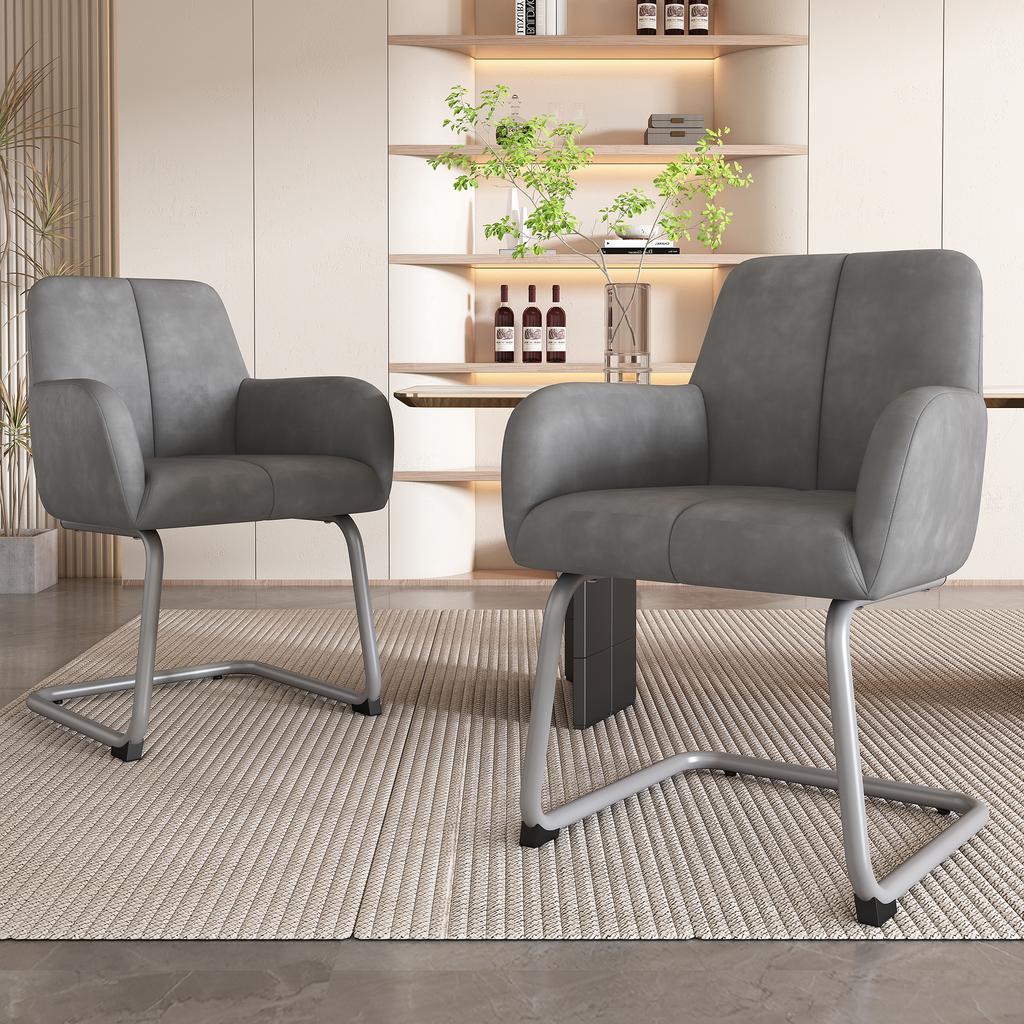 Dining Chair, Set of 2, Armchair, Modern, Minimalist Casual Chair, Living Room-Bedroom Chair with Curved Steel Feet, Grey [OLD SKU:WF310649AAG]