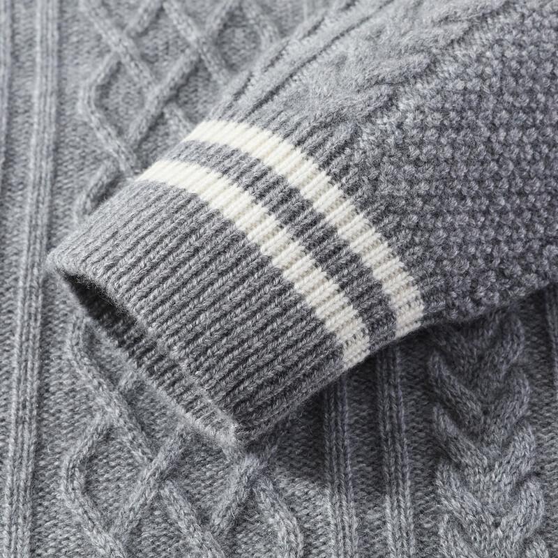 Men's Luxury Heavyweight Cashmere Cable Knit Round Neck Sweater