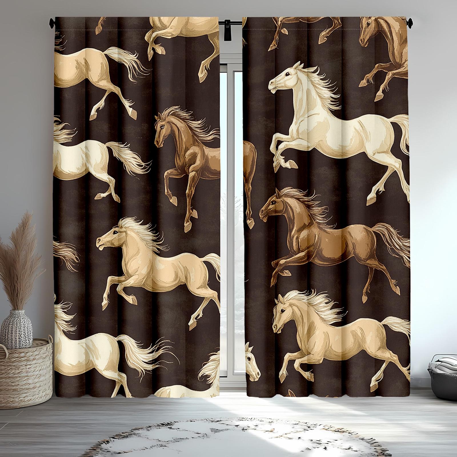 

2Pcs Wild Stallion Curtains - Galloping Western Horse Design, Insulated Polyester Drapes For Bedroom, Machine Washable, Semi-Tra 53x116cm 2pc21x46in&Without mount