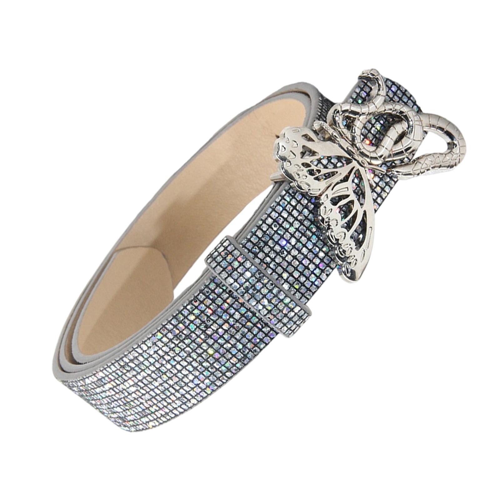 

Стильный ремень из ПУ с пряжкой-бабочкой, легко регулируемый, сверкающий стразами, поясной аксессуар, удобный для путешествий M белый