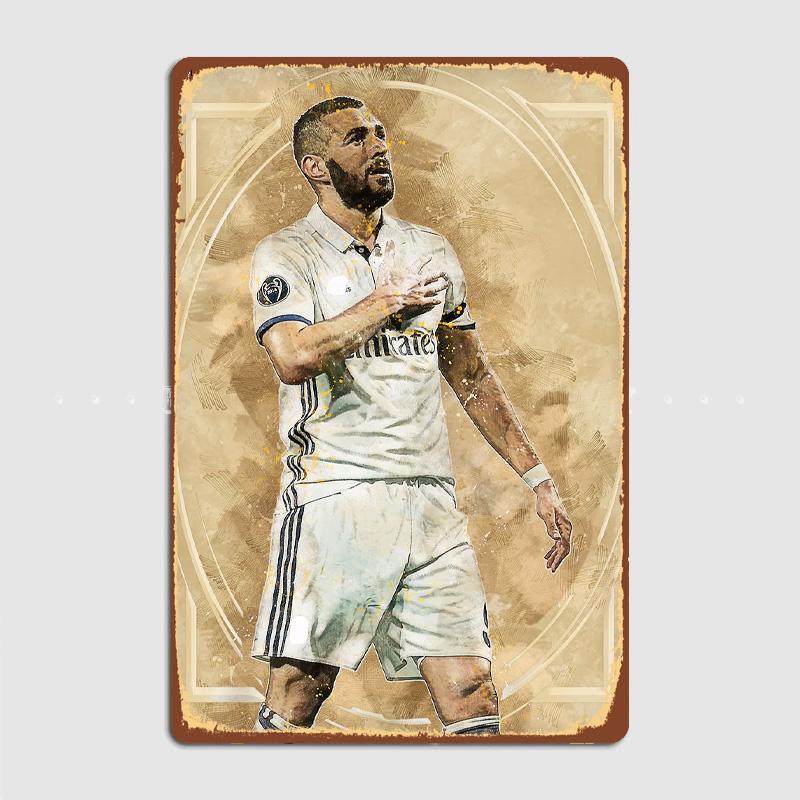 Karim Benzema Football Player Vintage Retro Metal Poster Sign Garage Club Custom Wall Decor Tin Room Decor Home Decor