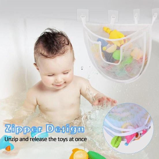 Bathroom Toy Storage Bag with Hooks Mesh Design Water Leakage Mildew-Proof Kids Toy Storage Organizer