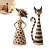 Figurky koček Vintage & Pryskyřičná socha, Umělecké pruhované sošky, Malé sošky do obývacího pokoje Elegantní tečkovaný ornament, Dárek k nastěhování