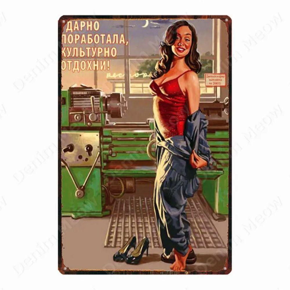 Russian Text Vintage Poster Girls Metal Tin Sign Home Bar Decor