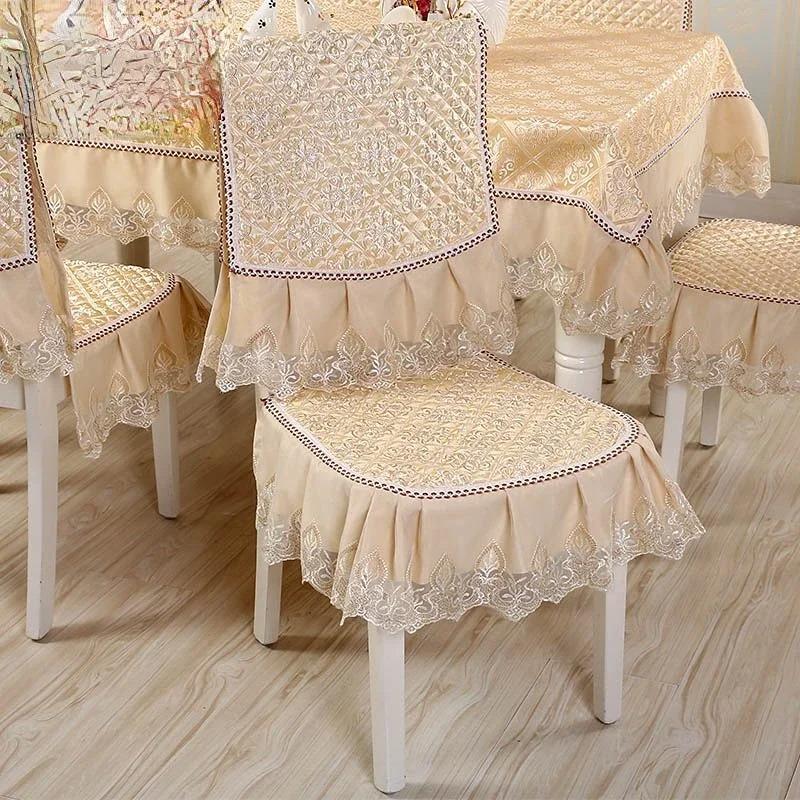 Jacquard Pattern Dining Chair Cover Antiskid Exquisite Edging Lace Seat Cushion Decorative Integrated Household Use 4 Seasons