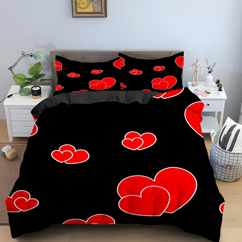 Love Heart Pattern King Queen Duvet Cover Women Heart-shaped Print Bedding Set Red Black Quilt Cover Polyester Comforter Cover