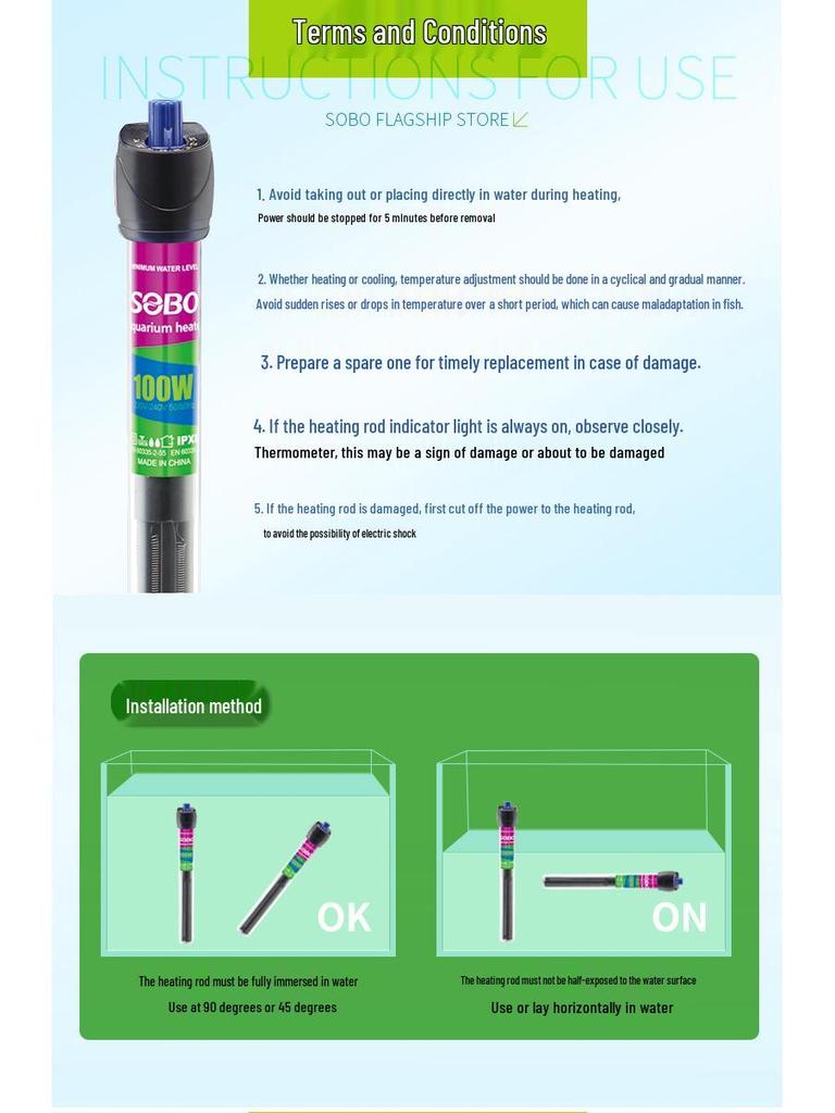 Songbao Automatic Aquarium Heater - Mini Glass Heating Rod for Turtle Tanks