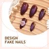 Press On Nails Medium Almond Fake Nails with Designs Reusable False Nails Press Ons Glossy Full Cover Acrylic Glue On Nails Stick On Nail for Women
