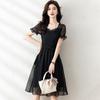 Polka Dot Jacquard Square Neck A-Line Dress