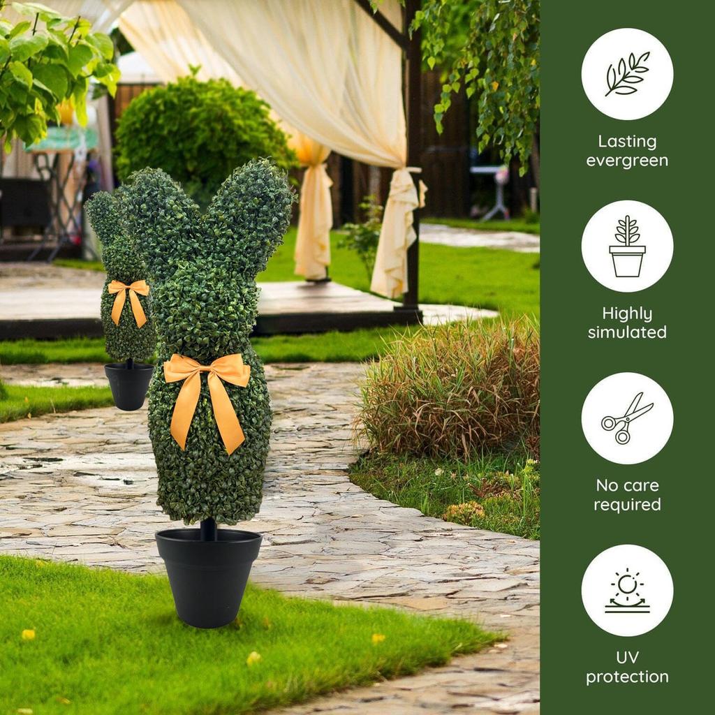 Ornamental Artificial Tree With Golden Bow, Imitation Boxwood Decoration, Suitable For Indoor And Outdoor Porch Decoration