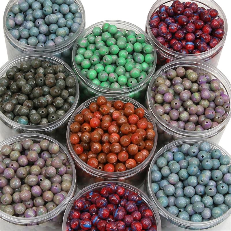 8mm/10mm/12mm Resin Beads Pattern Halo Dyeing Round Loose Spacer Beads for Necklace Bracelet Earring Keychain DIY Jewelry Making Accessories