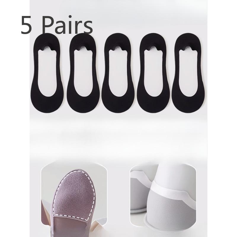 5 Pairs of Female Summer Thin Foot Protector Cotton Pad Non Slip with Ice Silk Shallow Mouth Invisible Socks