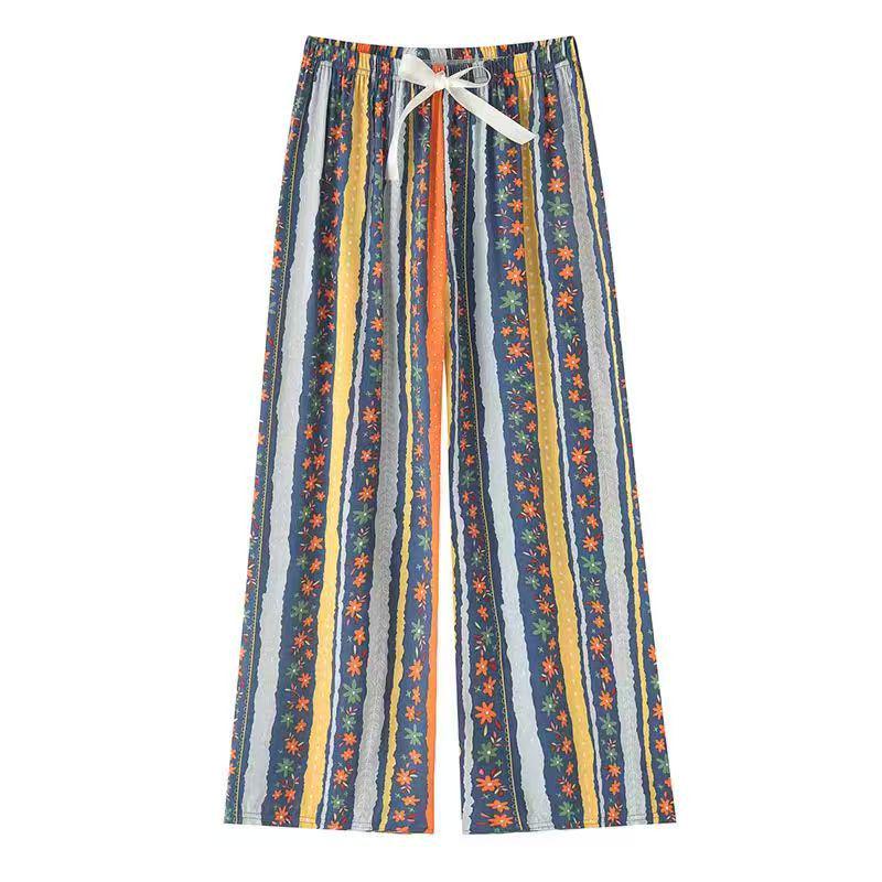 Women's Summer Pajama Pants - Cotton & Rayon, Thin Style, Wide-Leg, Loose Fit, Ideal for Spring & Autumn, Suitable for Home or Outdoors.