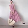 Solid Color Cotton and Linen Dress Women's 2025 Summer New Fan Large Size Loose Breathable Round Neck Sleeveless Medium and Long Dress