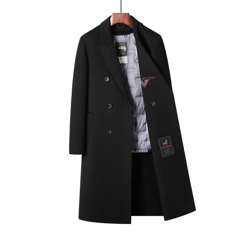 

Мужское шерстяное пальто средней длины со съемной пуховой подкладкой - Теплая осенне-зимняя куртка-ветровка Triple Extra Large чёрный