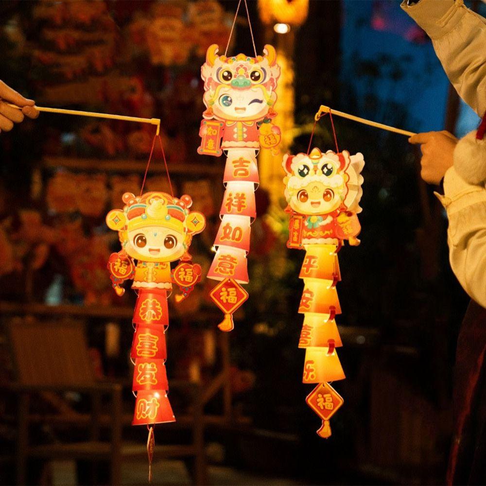 Traditional Craft Auspicious String Lanterns Cartoon Handheld Glowing Lanterns  Kids Gift