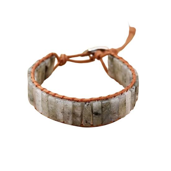 Bohemian Stone Bracelet Handmade Natural Stone Tube Beads Bangle Adjustable Unisex Boho Bracelet Gift for Him Her