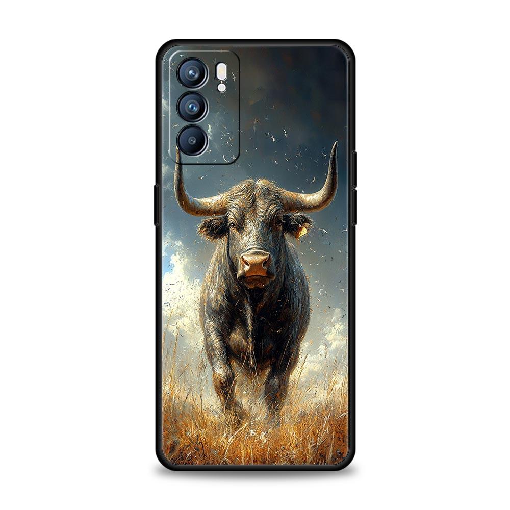 Bull Animal Phone Case For Oppo Reno13 Reno12 Reno11 F Reno10 Pro A54 5G Find X5 A53 A52 A9 A17 A57 A78 4G A79 A80 A98 Cover