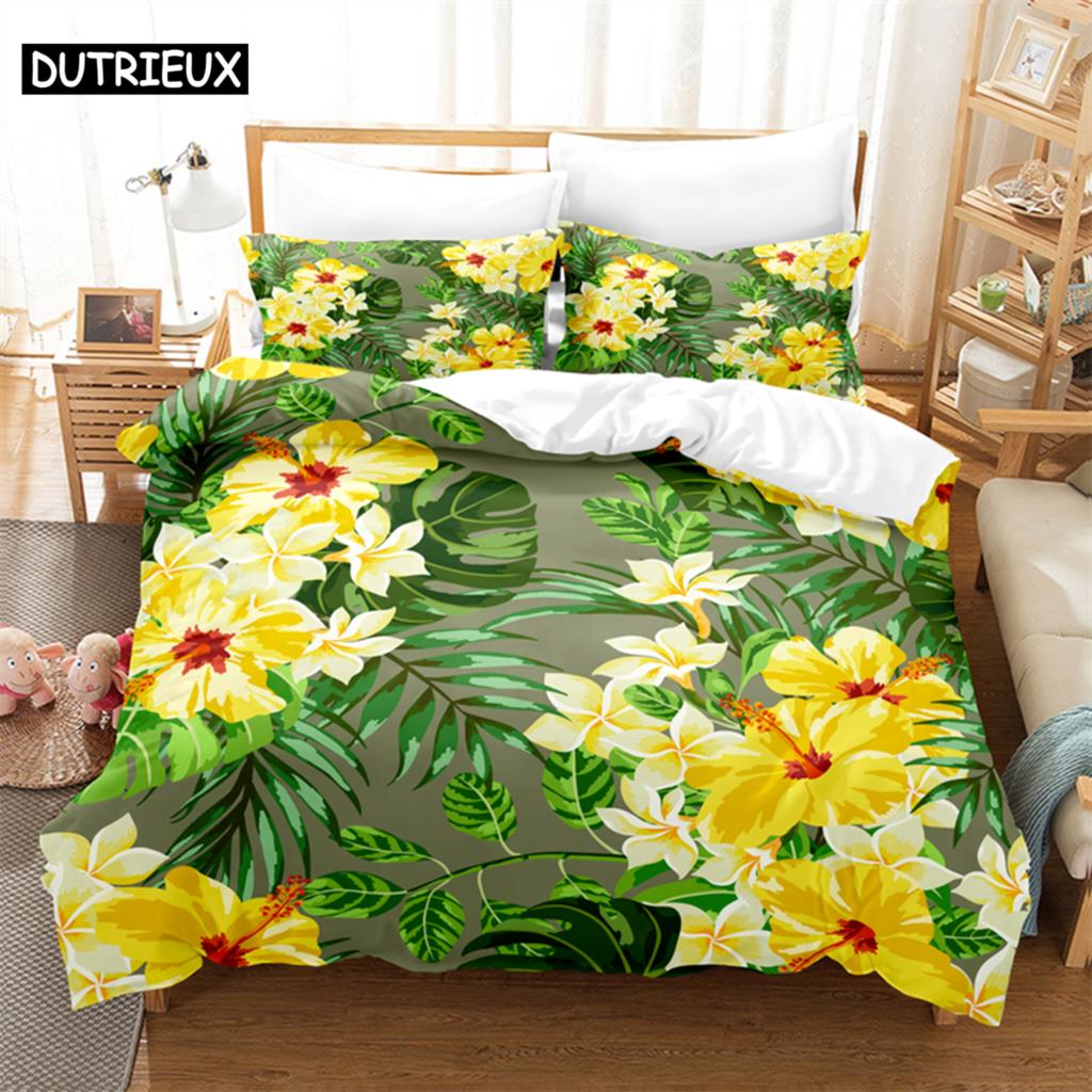 Comforter 3D Digital Printing Fashion Design Queen Size Cartoon Beautiful Flower Bedding Set