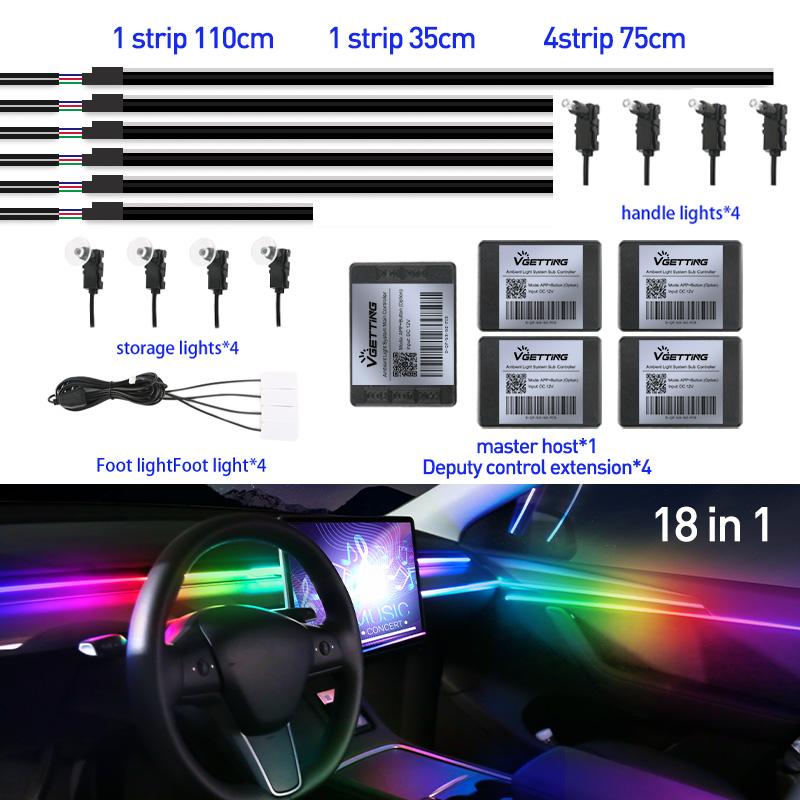 Lumini ambientale pentru mașină Streamer plin de culoare RGB 64 de culori Universal LED Interior Ascuns bandă acrilică Symphony Atmosferă Lampă