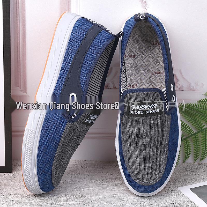 Men's Spring & Autumn Denim Slip-on Shoes - Casual, Comfortable Linen Canvas Board Shoes for Students