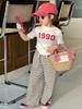New Girls Short Sleeve Suits Summer Kids T-Shirt Clothing Sets Irregular Tops+Stripes Pants 2Pcs Children Fashion Outfits