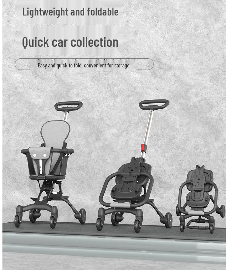 Lehký skládací pohodlný kočárek - Obousměrný čtyřkolový design pro kojence a děti