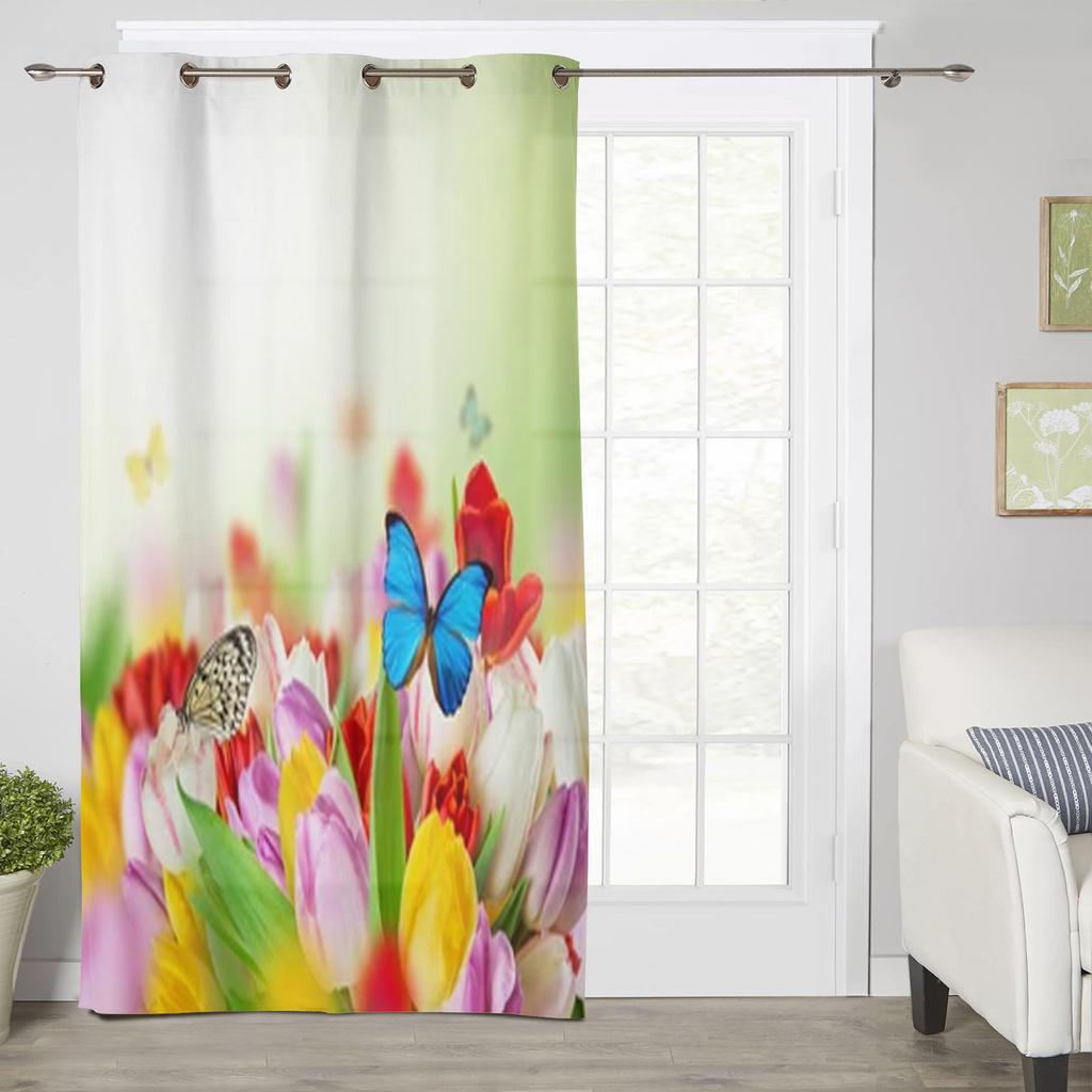 Beautiful Colorful Tulips Flowers Window Curtains For Living Room Bedroom Luxury Modern Kitchen Curtains Fabric Drapes
