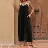 Women's Casual -Color Pleated Pocket Backless Loose Shoulder Strap Adjustable Jumpsuit
