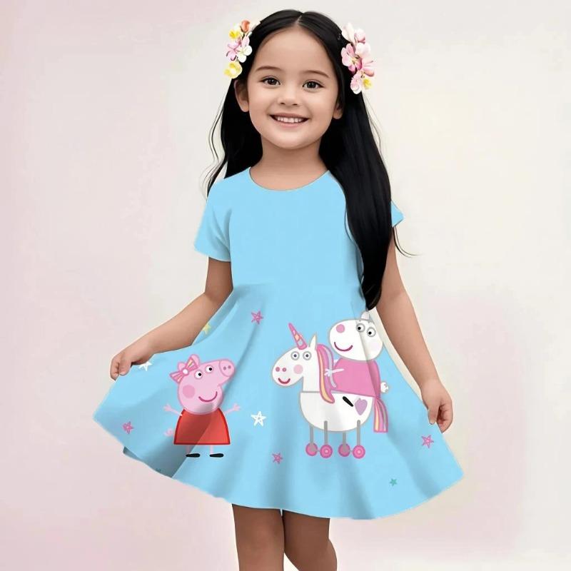 Summer Girls Casual Beach Dress Peppa Pig Cute Cartoon Print Loose Fit Soft 110