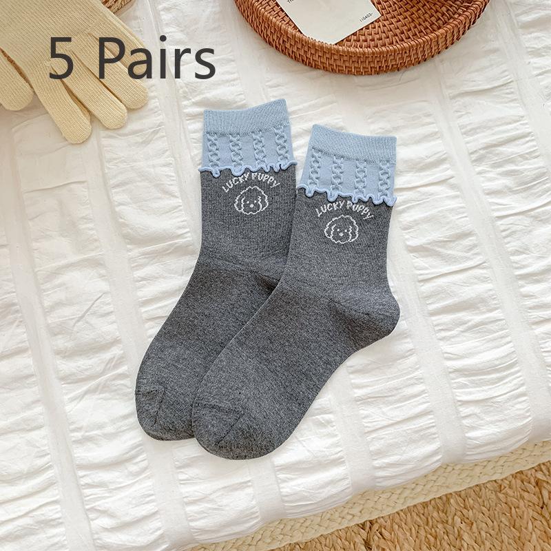 

5 Pairs of Cartoon Puppy Socks - Seasonal Children s Earflap Mid-calf Socks, Fashionable and Versatile, Multi-colored Long Socks 5 pairs