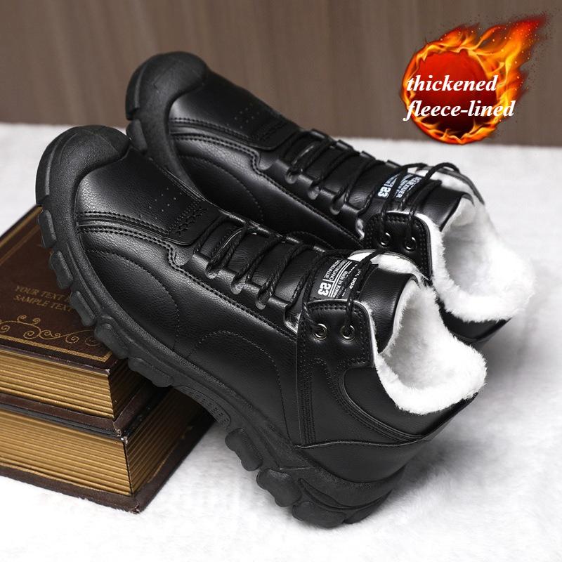 Winter Waterproof Leather Snow Boots for Men Fur Warm Thicken Men's Cotton Shoes Outdoor Non-slip Platform Hiking Work Shoes