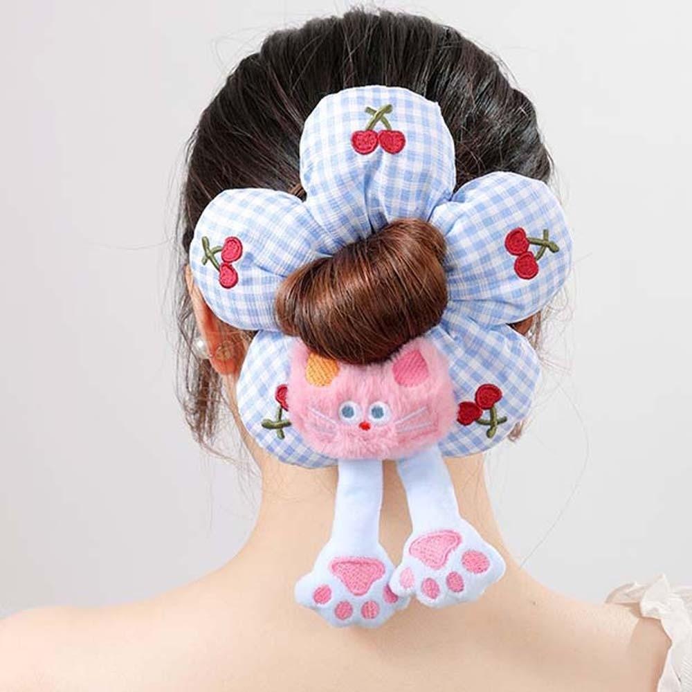 Cloth Cotton Filled Scrunchies Cute Plaid Flower Hair Ring Cute Bun Rubber Bands  Women